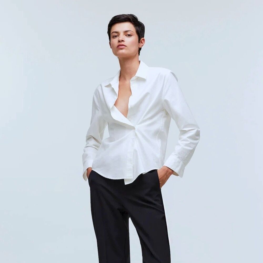 NWT Madewell With A Twist White Long Sleeve Oversize Button-Up Top Women Size XS